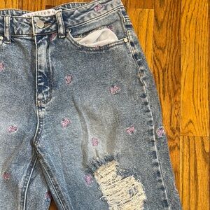 Distressed Floral Embroidered Boyfriend Jeans